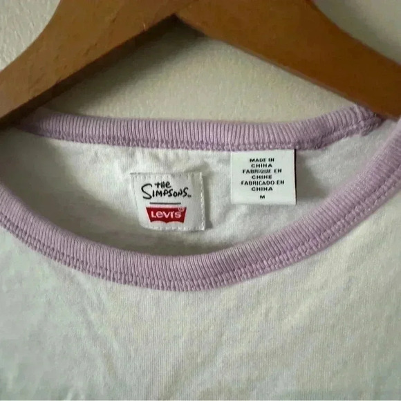 Levi's x The Simpsons janey bue ringer t-shirt in white  womens sz M crop - Picture 5 of 5
